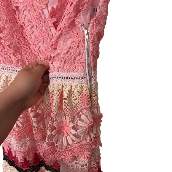 Self-Portrait Pink Floral Lace Pattern Mini Cocktail Dress Size 4 - Picture 6 of 7